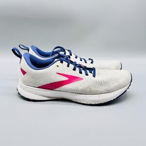 Brooks Shoes Womens 8 White Pink Blue Revel 5 Mesh Athletic Running Sneakers